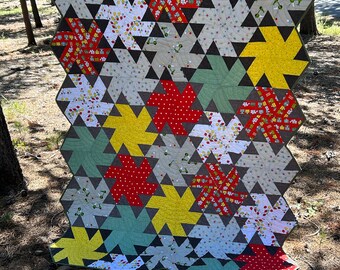 Kaleidoscope Handmade Throw Quilt, Children's Fun Homemade Blanket, Ready to Ship