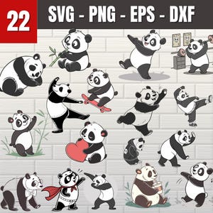 Panda SVG Bundle, Panda PNG Bundle, Panda Clipart, Panda SVG Cut Files for Cricut, Cute Panda Svg, Panda Silhouette. Panda Face Svg.