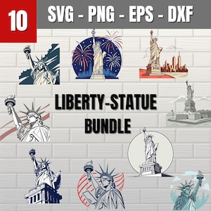 estátua da liberdade pacote svg png eps dxf pacote silhueta cricut clipart uso comercial estátua da liberdade personalizada eua horizonte de nova york
