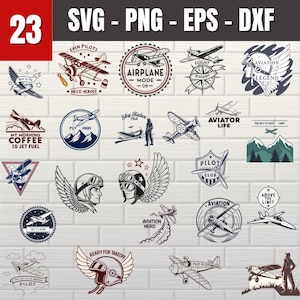 Aviation SVG Bundle, Airplane, Pilot, Aircraft Silhouettes, Travel & Flight Clipart PNG, Commercial Use, Cricut and Silhouette Files