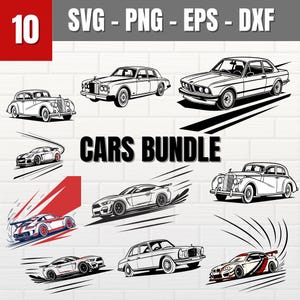 Auto-Svg-Bundle, Retro-Auto Silhouette-Svg, Sportwagen-Svg, Oldtimer-Vektorgrafik, Clipart - Aufkleberdateien, Laser-Schnitt-Dateien, svg für Cricut, dxf
