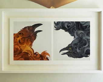 Crows Diptych - Archival Giclee Print by Eoin Ryan