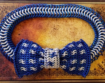 Chainmail Bow Tie - Blue & White Small Dots Pattern