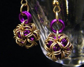 Violet and Brass Japanese Ball Earrings