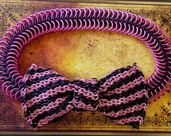 Chainmail Bow Tie - Black & Pink Small Stripe Pattern