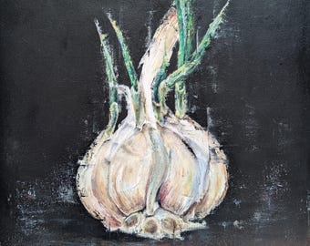 The Garlic. Original oil painting on canvas, 40x40 cm