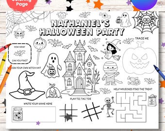 Editable Halloween Activity Placemat Printable Halloween Coloring Pages for Kids Halloween Party Games Activity Sheets Instant Download