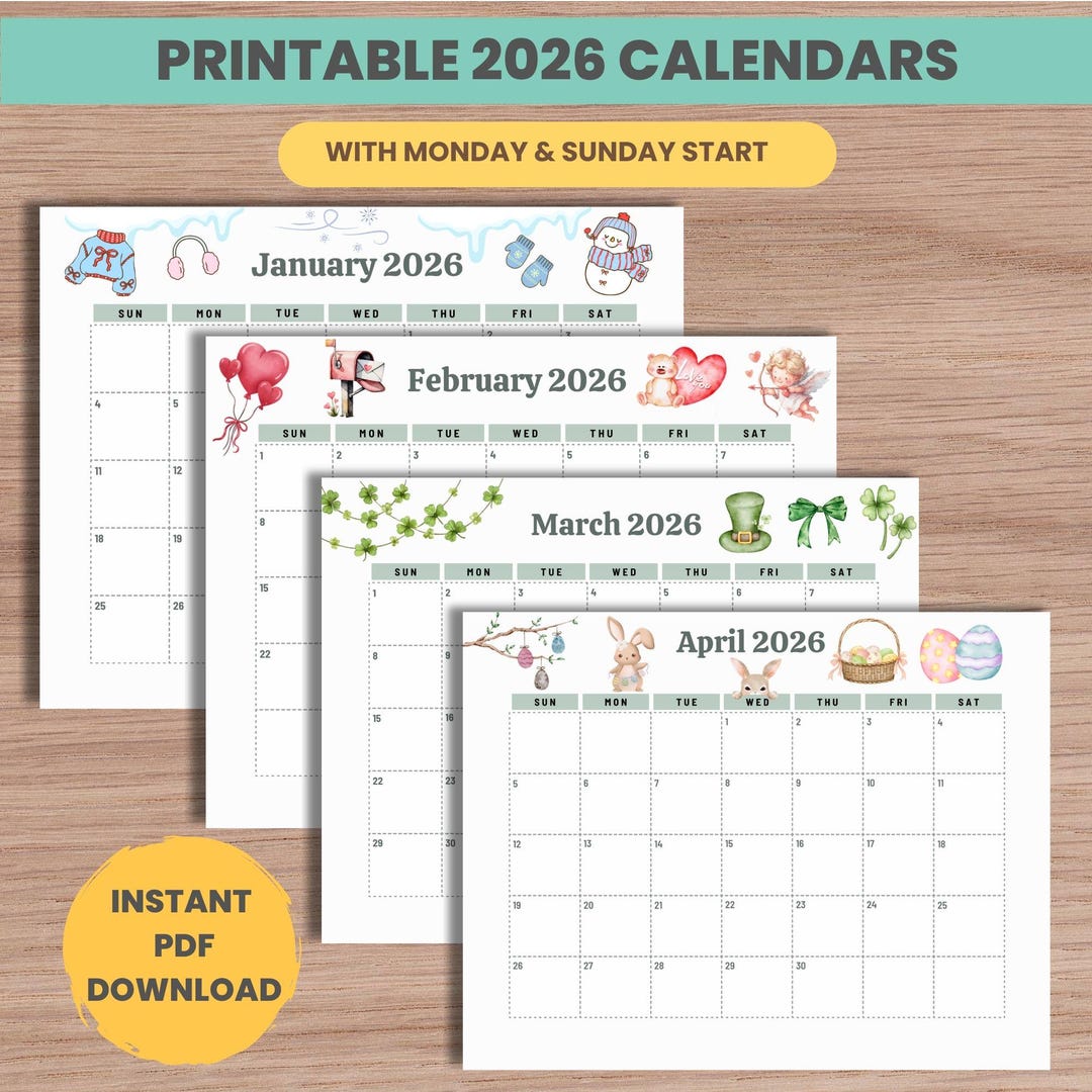 2026 Monthly Calendar Printable, Homeschool Cute Kids Planner ...