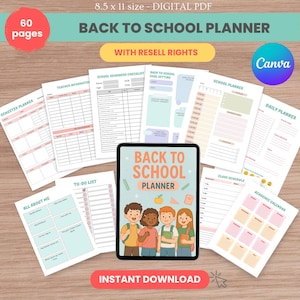 Editable Back to School Planner, Homeschool Organizer, School Calendar & Checklist, Canva, Kids School Planner, Instant Digital Download