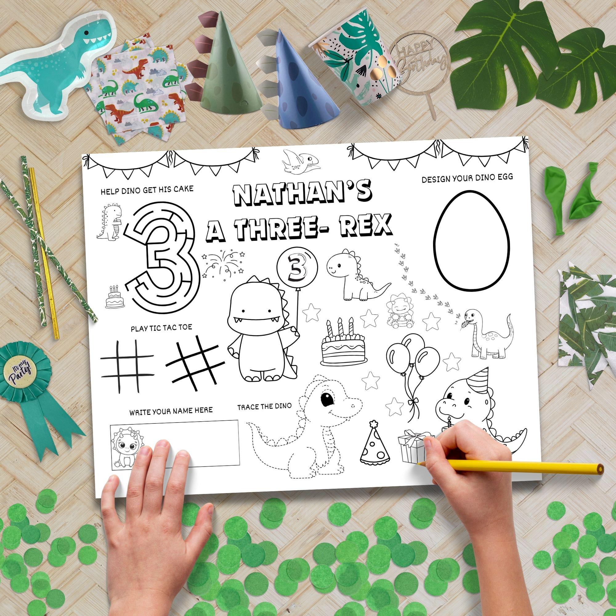Editable Dinosaur Birthday Coloring Placemat, Printable Birthday Party ...