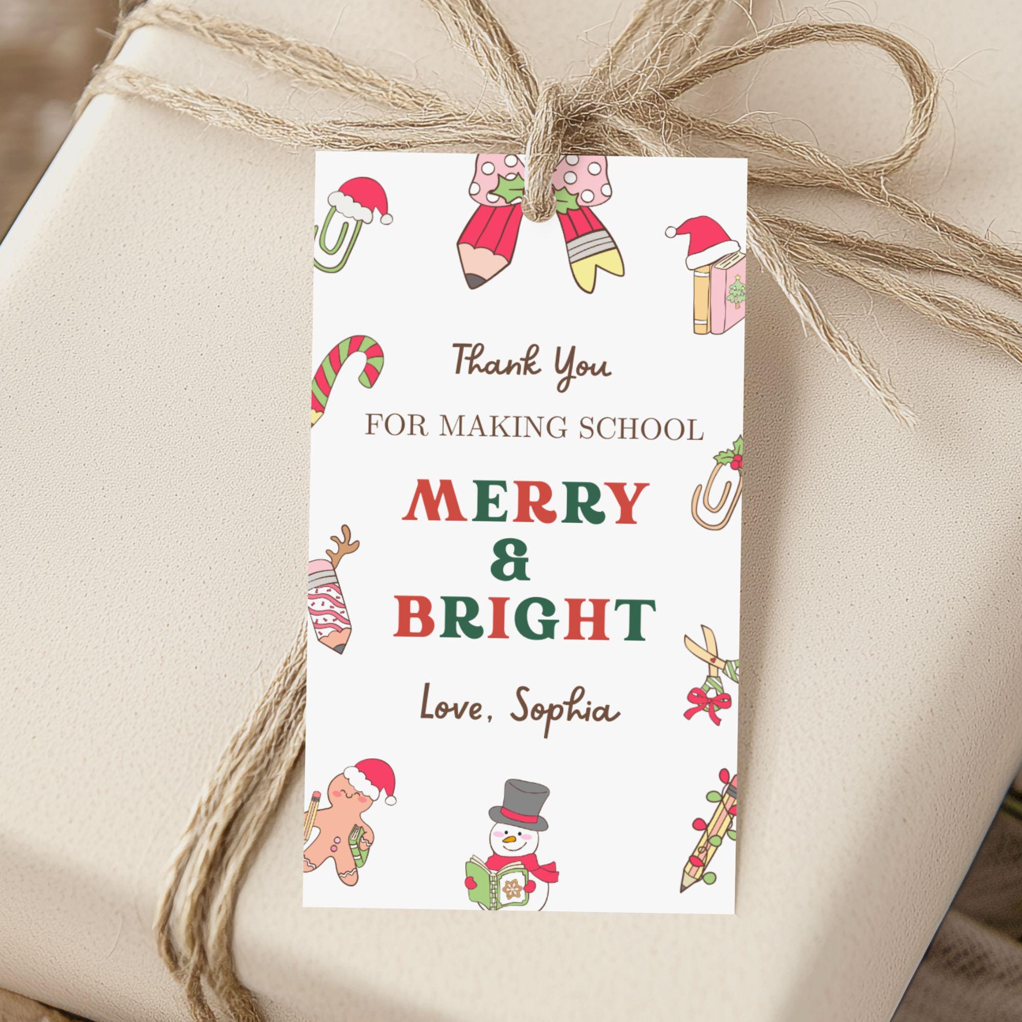 Editable Christmas Teacher Gift Tag Template, Printable Thank You, Kids ...