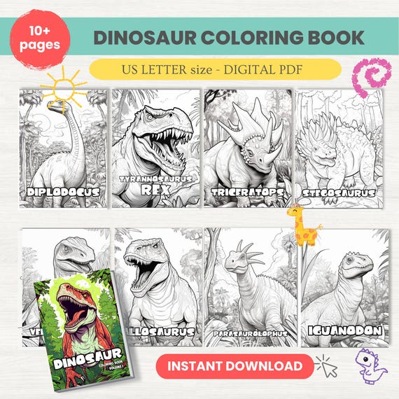 Dinosaur Coloring Pages, Dino Coloring Books for Kids, Printable Dinosaur Coloring Sheets, Kids Coloring Pages, Fun Educational Activities