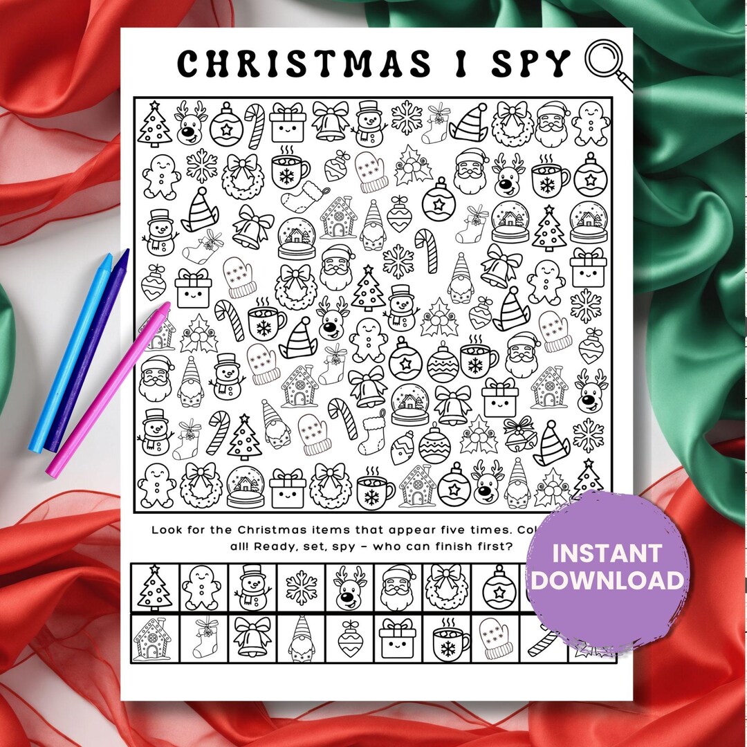 Christmas I Spy Printable Coloring Worksheets, Kids Holiday Seek and ...