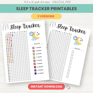 Jaarlijkse slaaptracker afdrukbaar, slaaplogboek en slaapcyclusgrafiek, maandelijkse slaaptracker, Bullet Journal invoegen, Instant digitale download pdf