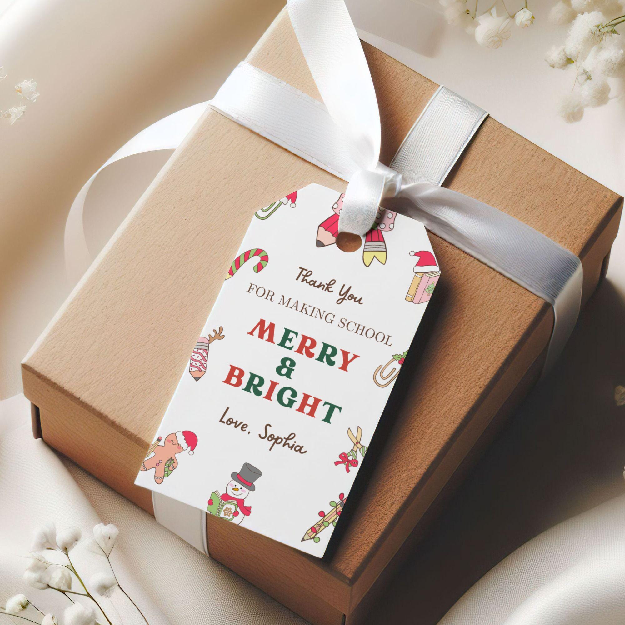 Editable Christmas Teacher Gift Tag Template, Printable Thank You, Kids ...