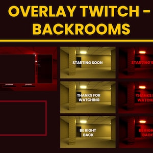 Könnte beinhalten: Ein Twitch-Overlay mit einem rot-schwarzen Farbschema. Das Overlay verfügt über ein großes schwarzes Rechteck in der Mitte mit dem Text "STARTING SOON" in Weiß. Das Overlay verfügt außerdem über ein kleineres schwarzes Rechteck mit dem Text "THANKS FOR WATCHING" in Weiß. Das Overlay ist für die Verwendung auf Twitch-Streams konzipiert.