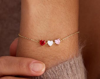 Benutzerdefinierte Birthstone Armband, Herz Birthstone Armband, Mutter und Tochter Armband, Muttertagsgeschenk für sie, Geburtstagsgeschenk, Mom Geschenk