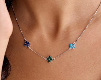Personalisierte Blume Birthstone Halskette, Lucky Birthstone Halskette, Mutter und Tochter Halskette, Familienschmuck, Weihnachtsgeschenk für Mama