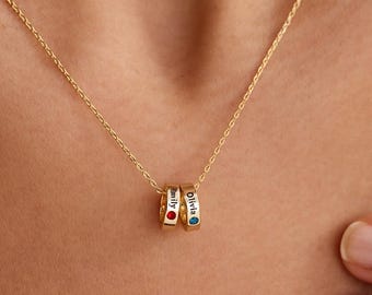 Benutzerdefinierte Name Birthstone Halskette, 14K Gold Familie Birthstone Halskette, Birthstone Schmuck, Weihnachtsgeschenk für sie, Geburtstagsgeschenk