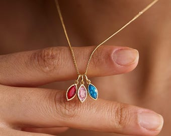 Zierliche Birthstone Halskette, Benutzerdefinierte Blatt Birthstone Halskette, Familie Schmuck, Birthstone Schmuck, Geschenk für Mama, Weihnachtsgeschenk für Sie