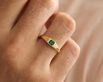 Individueller Herren Ring mit Geburtsstein, täglicher Birthstone Ring, Geburtstagsgeschenk für Ihn, Herren Schmuck, Gold Ring, Weihnachtsgeschenk