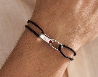 Personalisierte Herren Interlocking Armband, Custom Paar Armband, verstellbares Armband, Papa Armband, Familiengeschenk, Weihnachtsgeschenk für ihn