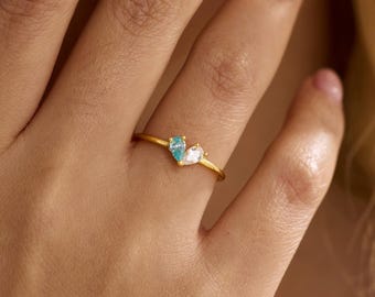 誕生石スタッキングリング、2つの誕生石リング、カスタムファミリー誕生石リング、母娘ジュエリー、誕生日プレゼント、母の日ギフト