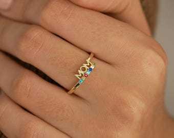 Personalisierter Geburtsstein Ring, Gold Geburtsstein Ring, Zierliche Stapelbare Ring, Minimalistische Mutter Ring, Geburtstagsgeschenk, Muttertagsgeschenk