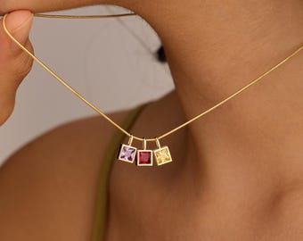 Personalisierte Birthstone Halskette, quadratische Birthstone Halskette, Familienjubiläum Schmuck, Großmutter Halskette, Muttertagsgeschenk für Sie