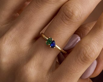 パーソナライズされた誕生石リング、重ね付けできる誕生石リング、カスタムデイリー誕生石リング、カップルジュエリー、お母さんへのプレゼント、クリスマスプレゼント