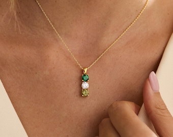 Custom Round Birthstone Necklace, Birthstone Jewelry, Family Necklace, Wedding Gift, Multiple Birthstones Jewelry, Mothers Day Gift