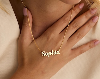14K Gold Plated Name Necklace, Custom Name Necklace, Delicate Layering Necklace, Birthday Gift for Her, Mother's Day Gift, Gift for Mom