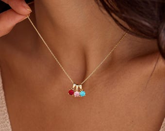 Birthstone Halskette, Custom 14K Gold Birthstone Halskette, Family Birthstone Schmuck, Geburtstagsgeschenk, Oma Halskette, Weihnachtsgeschenk für Sie