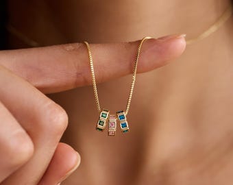 Personalisierte Kreis Birthstone Halskette, Minimalist Ringe Halskette, Zierlicher Birthstone Schmuck, Mütter Halskette, Weihnachtsgeschenk