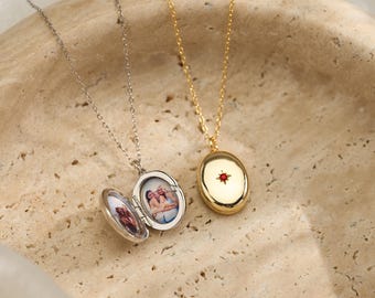 Benutzerdefinierte Foto Medaillon Halskette, personalisierte Birthstone Geschenk für Mama, Gedenkschmuck, Geschenk für sie, Andenken Halskette, Muttertagsgeschenk