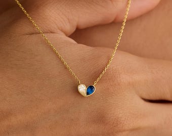Benutzerdefinierte Herz Birthstone Halskette, Minimalist 2 Birthstone Halskette, kleine Birthstone Schmuck, Geburtstagsgeschenk, Brautjungfer Geschenk, Weihnachtsgeschenk