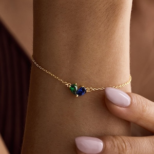 Custom Heart Birthstone Bracelet, 14K Gold Birthstone Bracelet, Daily Bracelet, Anniversary Gift, Fmaily Gift for Her, Mother&#39;s Day Gift