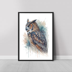 Great Horned Owl Watercolor Print, Bird Art Painting, Bird Lover Gift, Nature Wall Art