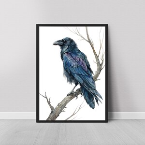 Raven Watercolor Painting Art Print, Gift Artwork, Home Decor, Raven Wall Art, Bird Watercolor