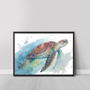 Sea Turtle Watercolor Art Print, Wall Art, Underwater Marine Art, Watercolor Painting, Sea Turtle Print