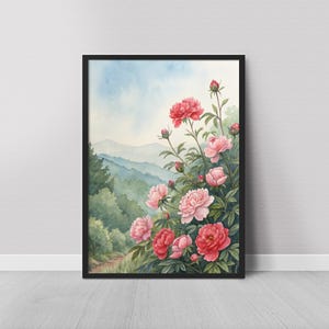 Peony Flower Watercolor Painting Floral Wall Art Print Botanical Wall Decor