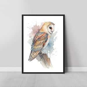 Barn Owl Watercolor Print Painting Bird Watercolor Art Print Wild Animal Wall Art Owl Poster Home Decor