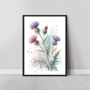 Thistle Watercolor Painting Print Wildflowers Floral Wall Art Flowers Poster