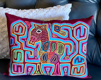 Hand Sewn Pony Mola Pillow: Kuna Indian Art, Abstract Design