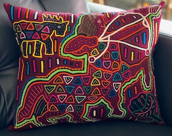 Centaur Mola Pillow / Hand Sewn Kuna Indian Art