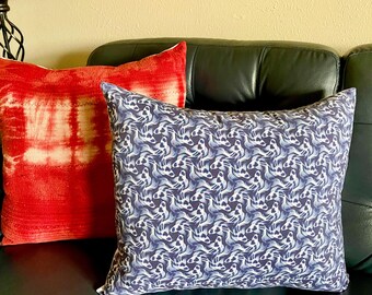 Abstract Asian Inspired Pillow / Koi Fish Decor / Blue Gray Design