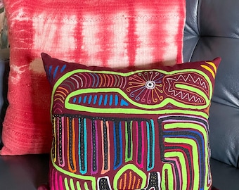 Funky Bird Mola Pillow / Vintage Hand Sewn Kuna Indian Art