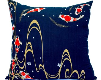 Oriental Koi Fish Pillow / Asian Inspired Decor / Black and Gold Design