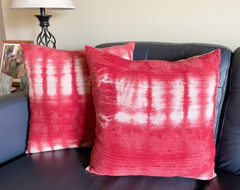 African Mudcloth Pillow, Terra Cotta & White, Bohemian Decor