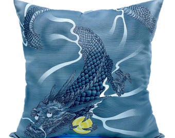 Water Dragon Pillow / Asian Inspired Decor / Mythical Fantasy Design
